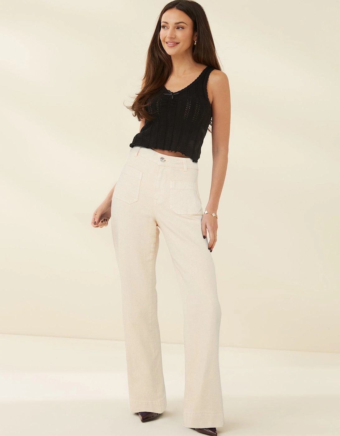 Pocket Detail Wide Leg Jean - Cream, 4 of 3