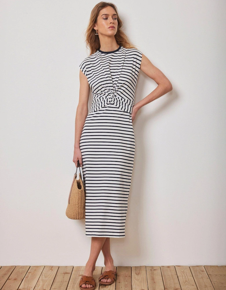 Twist Front Stripe Jersey Midi Dress