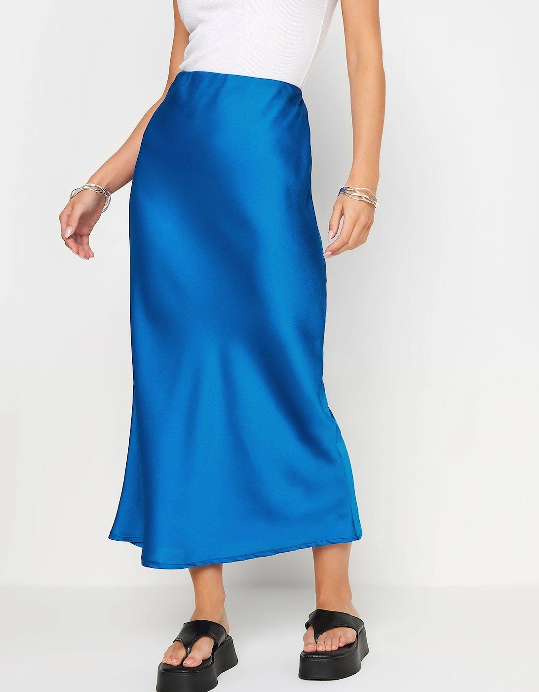 Petite Blue Bias Cut Satin Skirt, 2 of 1