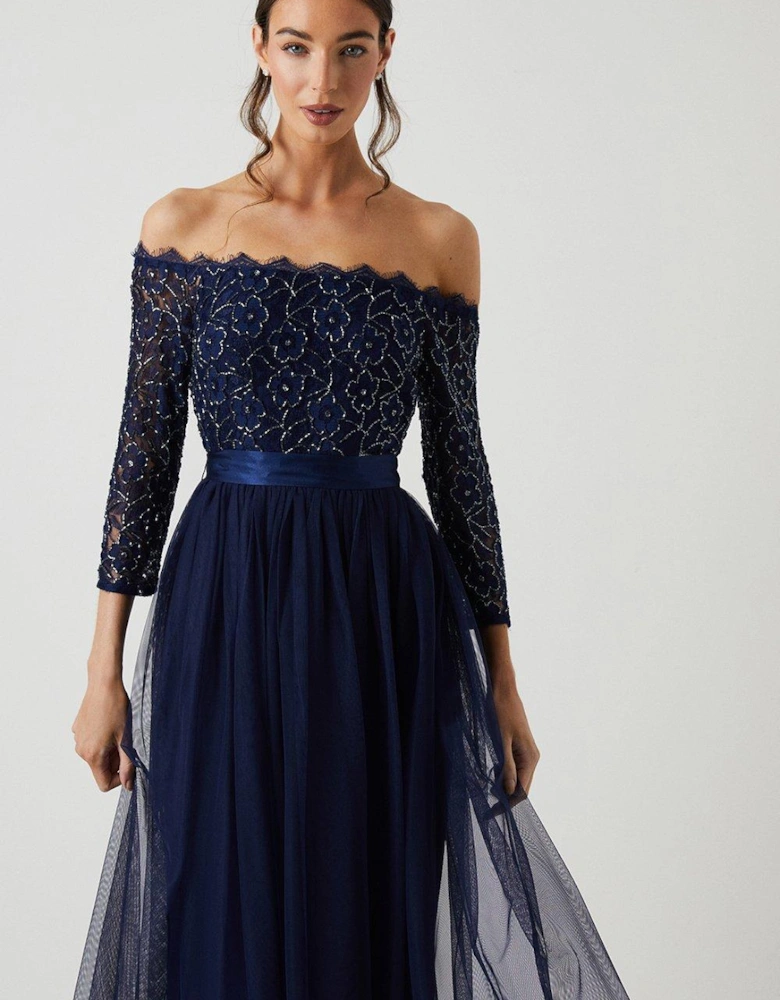 Embellished Lace Two In One Bardot Bridesmaids Dress