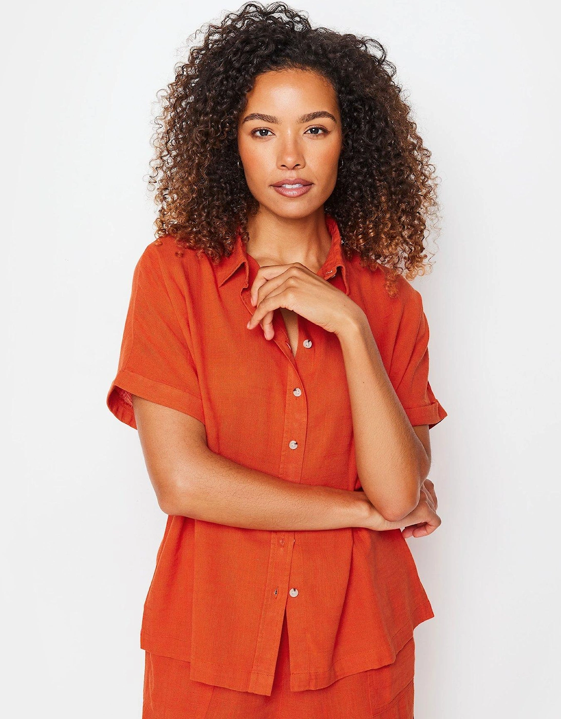 Orange Short Sleeve Linen Button Shirt, 2 of 1