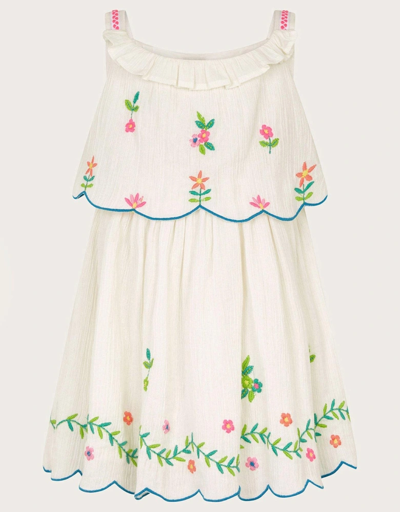 Baby Girls Floral Embroidered Dress - White