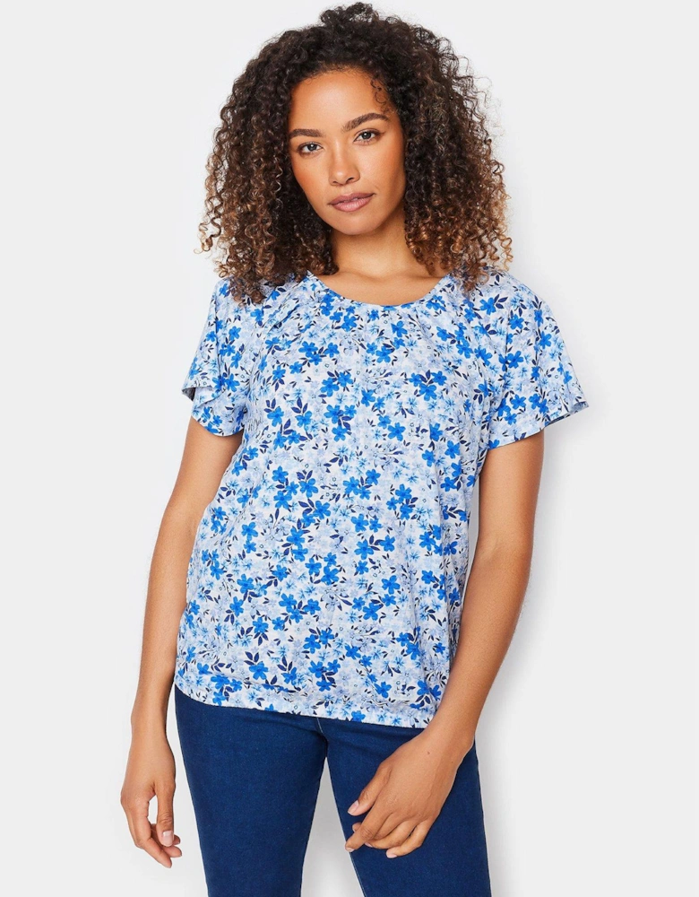 Blue Floral Print Gypsy Cotton Top