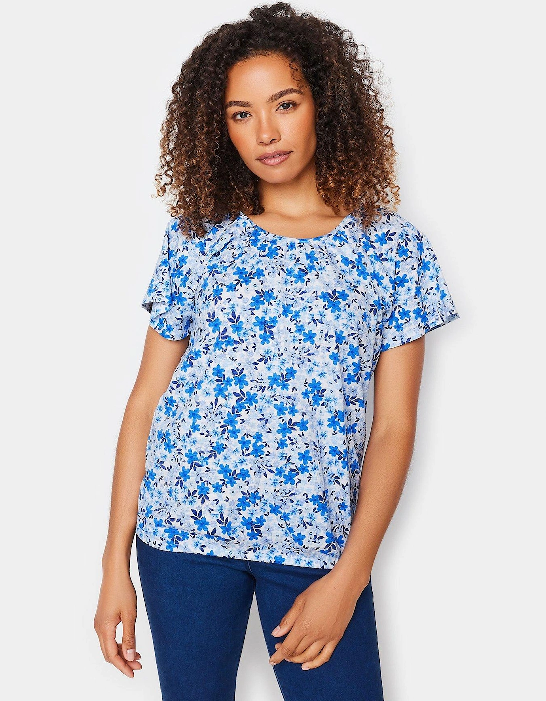 Blue Floral Print Gypsy Cotton Top, 2 of 1