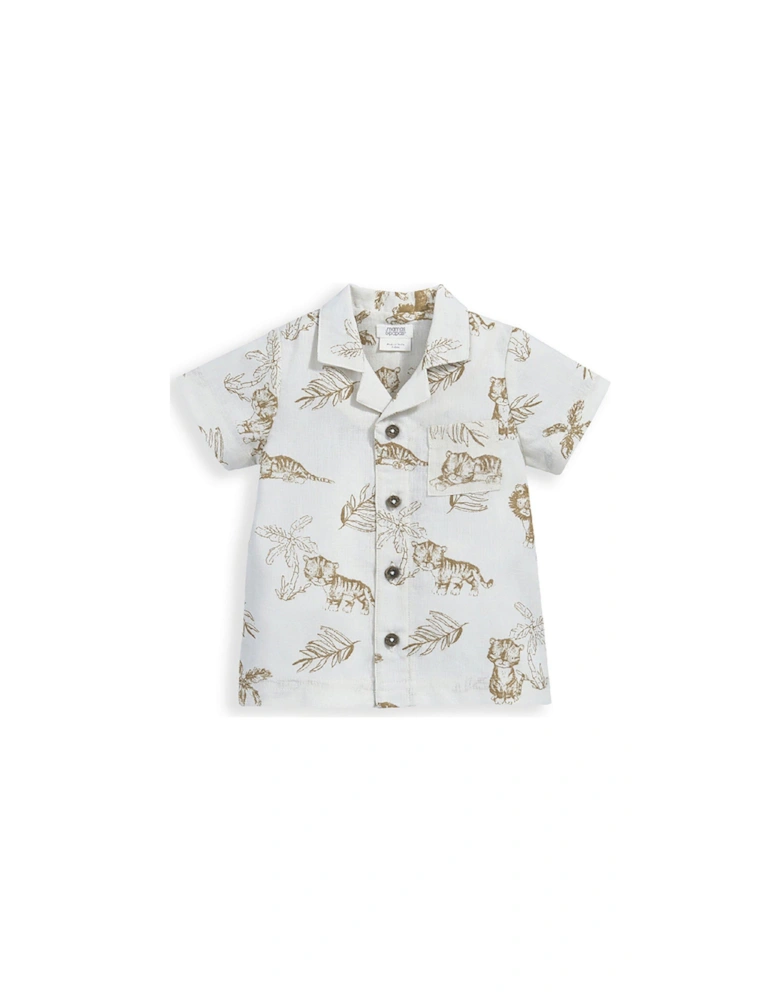 Baby Boys Jungle Print Linen Shirt - Beige