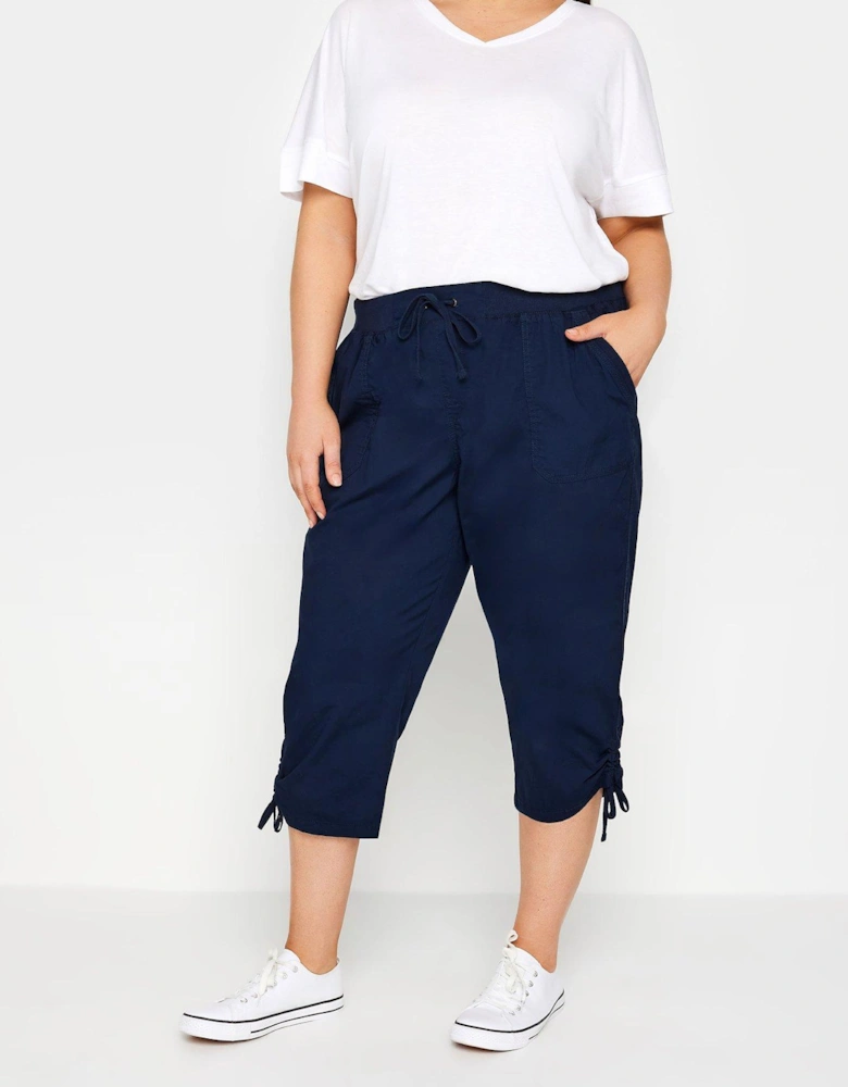 Elasticated Waist Cropped Trousers - Blue