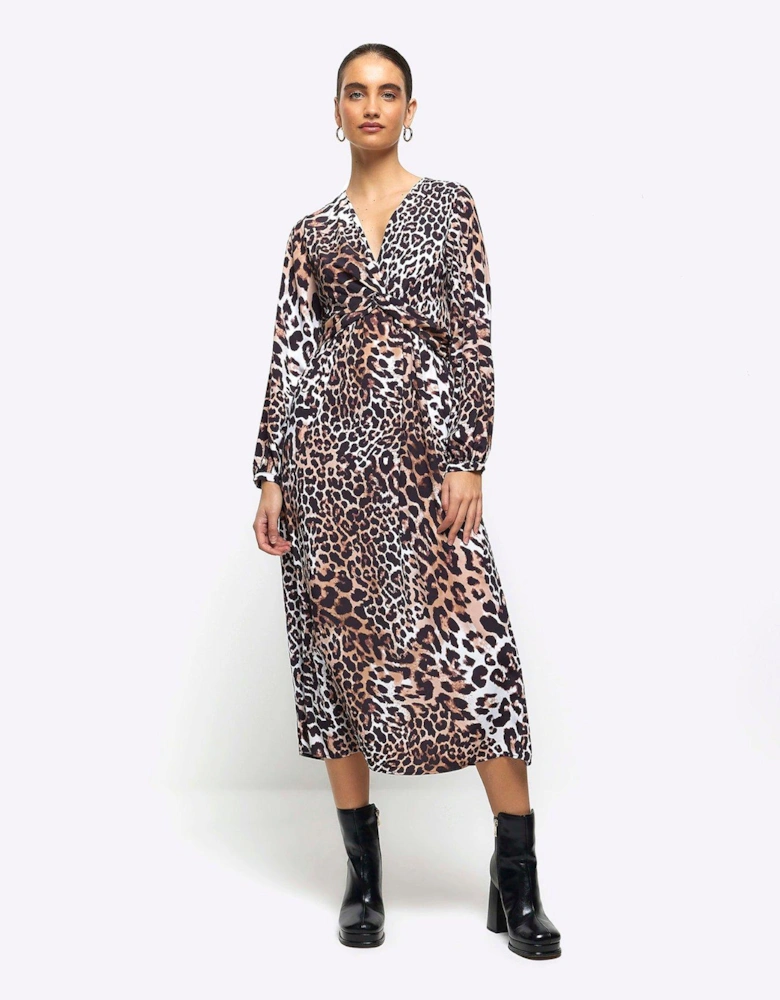 Knot Leopard Midi Dress - Black