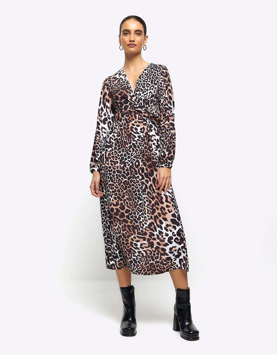 Knot Leopard Midi Dress - Black