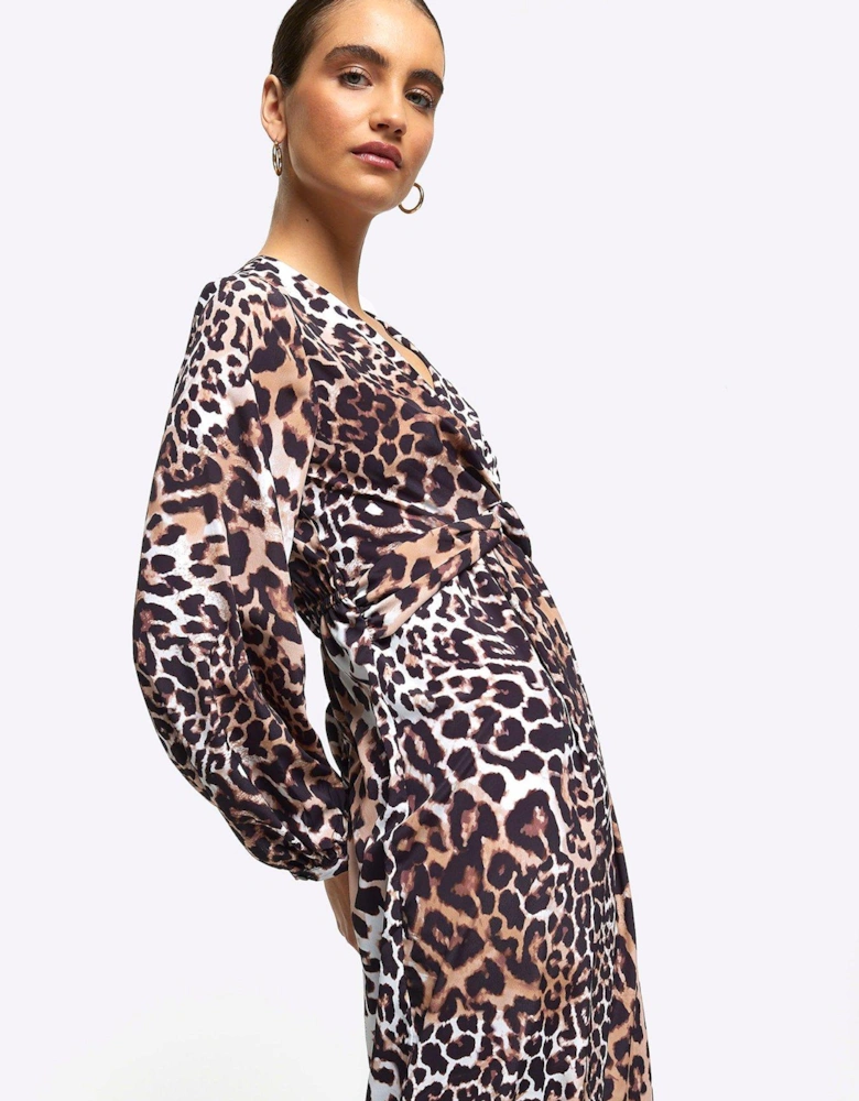 Knot Leopard Midi Dress - Black