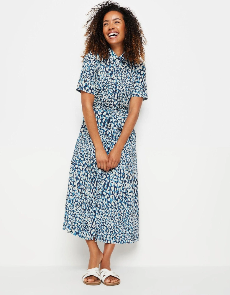 Printed Collared Shift Dress - Blue/White