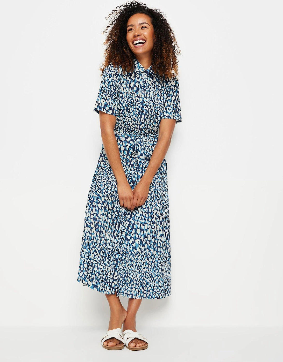 Printed Collared Shift Dress - Blue/White, 2 of 1