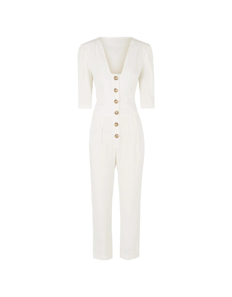 x V by Very Button Through Utility Jumpsuit - Off White