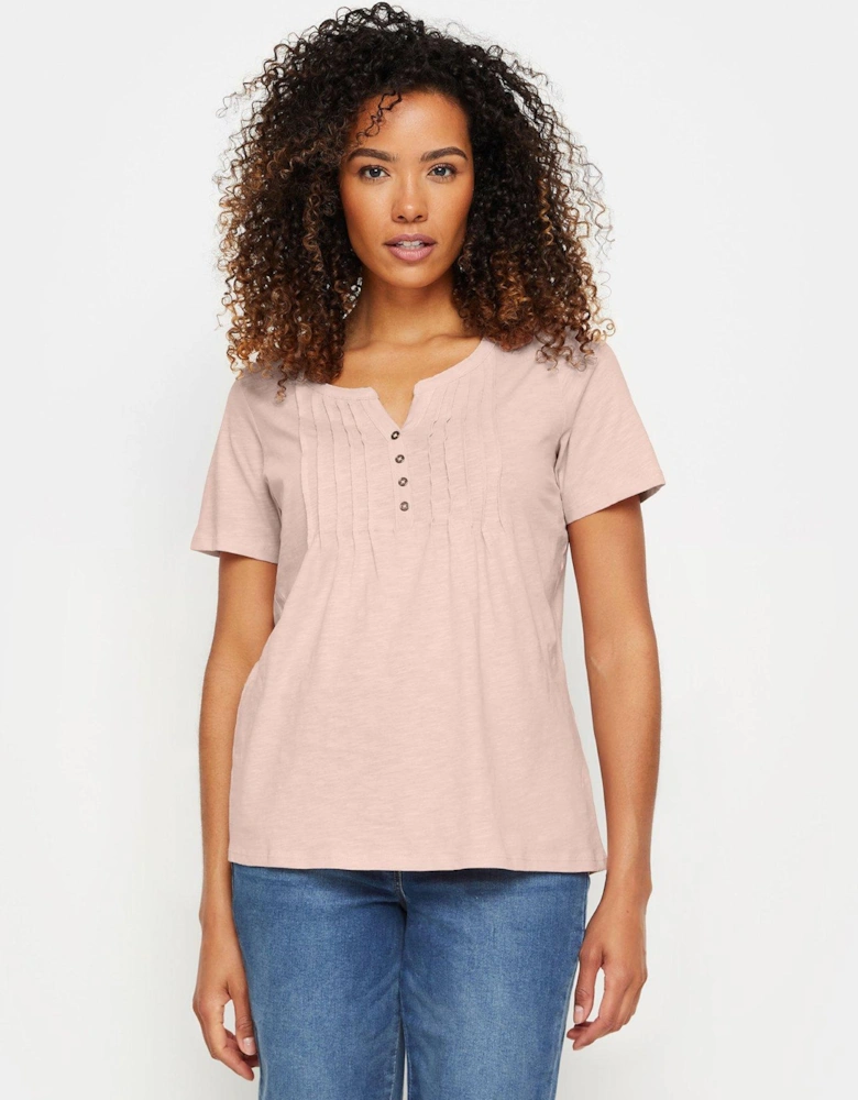 Pink Cotton Henley T Shirt