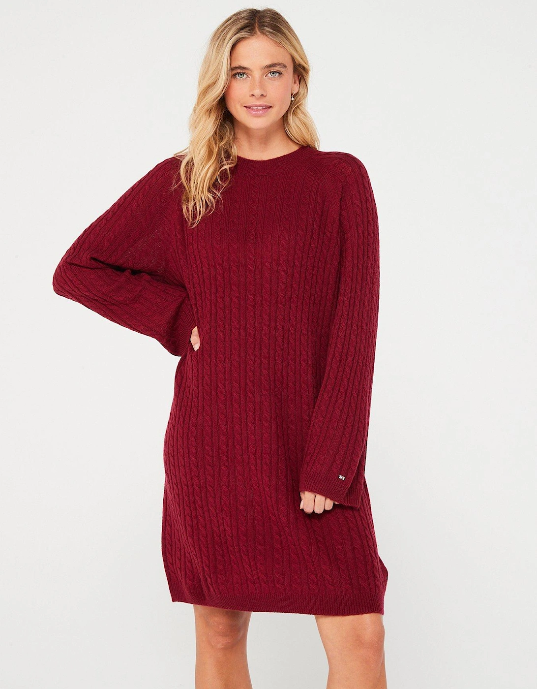 Soft Wool Cable Knit Dress - Red