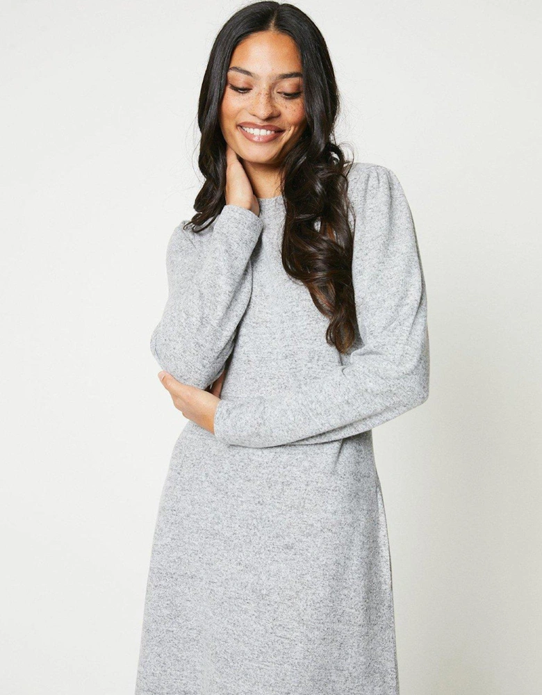 High Neck Fit And Flare Midi Dress - Grey Marl