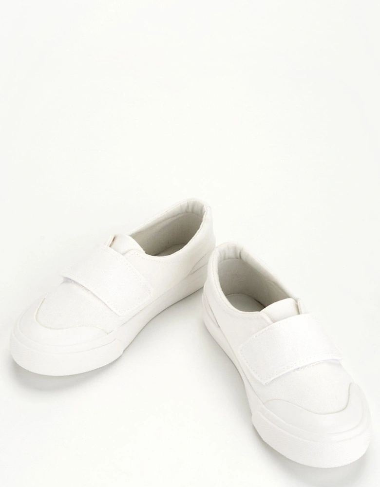 Kids Canvas Pump School Shoes - White