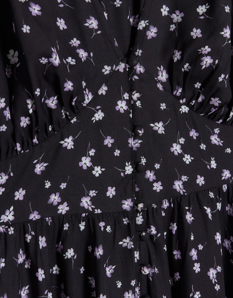 Floral Midi Tea Dress - Black