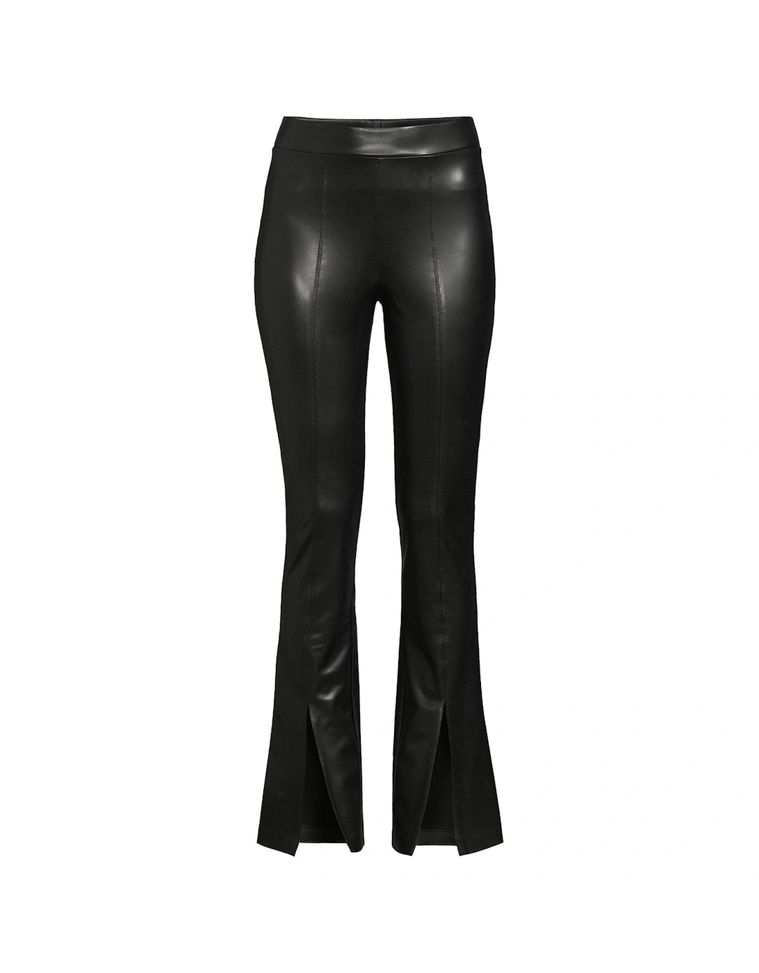 Split Hem Detail PU Trousers - Black 
