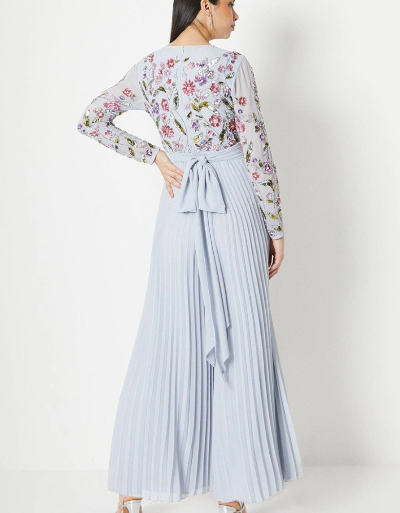 Hand Embellished Bodice Jumpsuit With Pleated Trouser