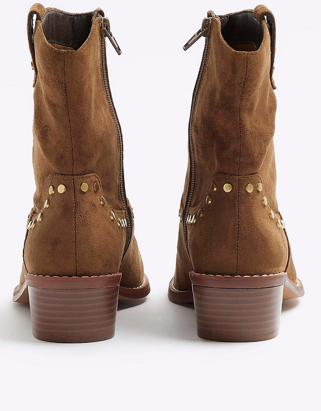 Studded Western Ankle Boot - Light Brown