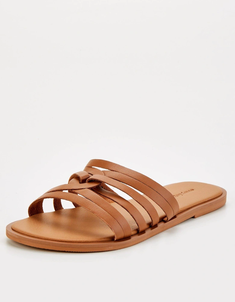 Wide Fit Strappy Leather Slider - Brown