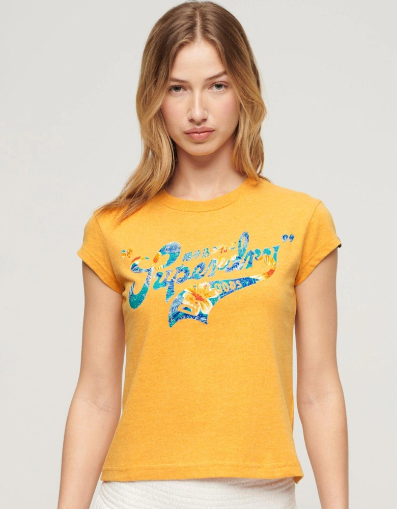 Floral Scripted Cap Sleeve T-Shirt - Yellow