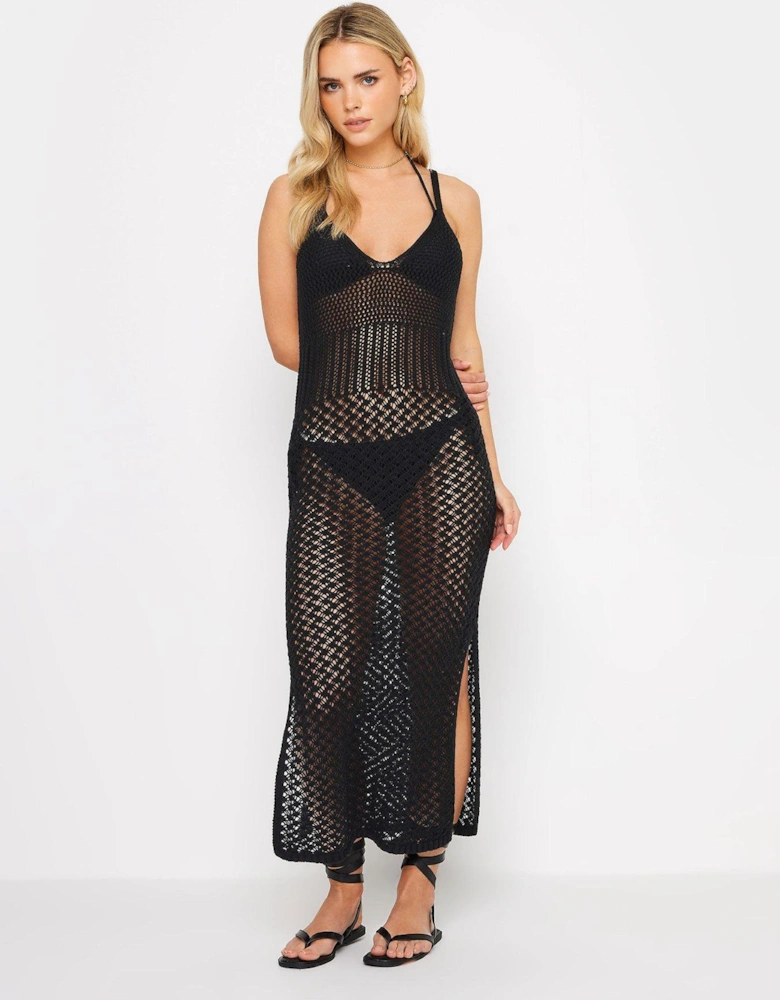 Petite Black Crochet Midi Dress