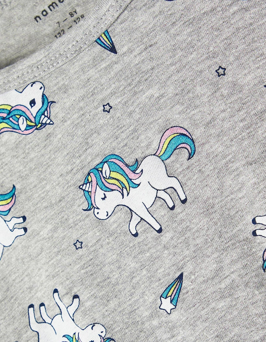 Girls Unicorn Print Pyjamas - Grey Melange
