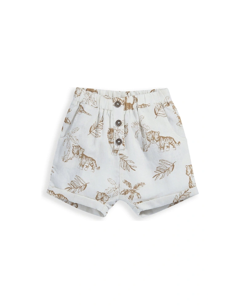 Baby Boys Jungle Print Linen Shorts - Beige