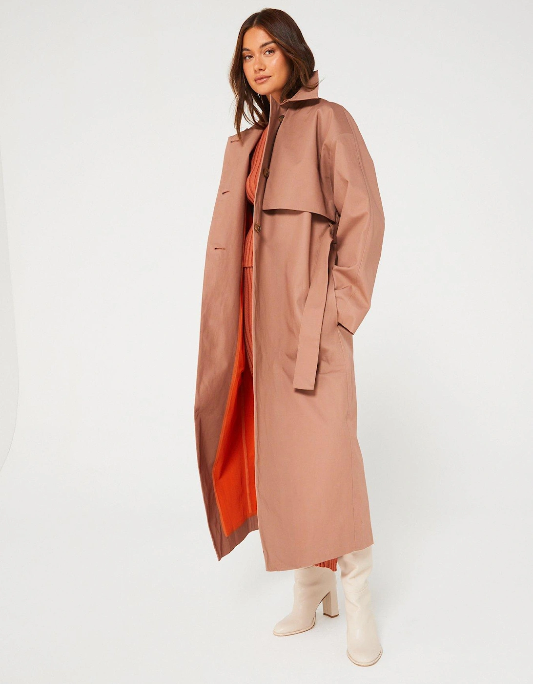 Bonded Cotton Trench Coat - Brown