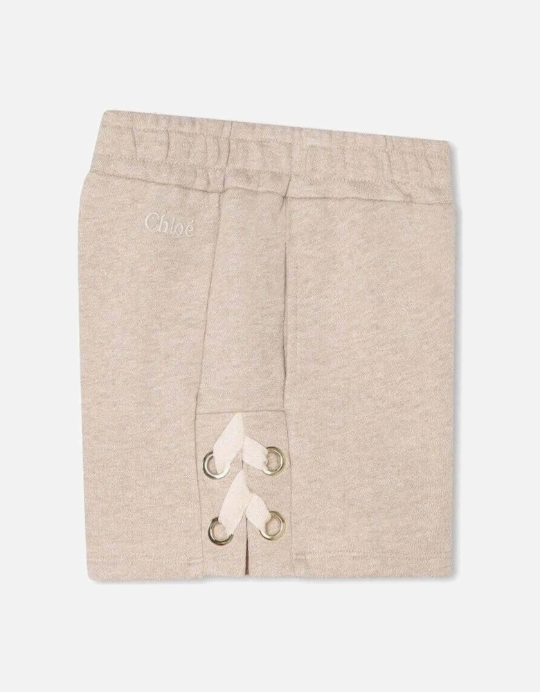 Girls Beige Shorts With Side Ribbons