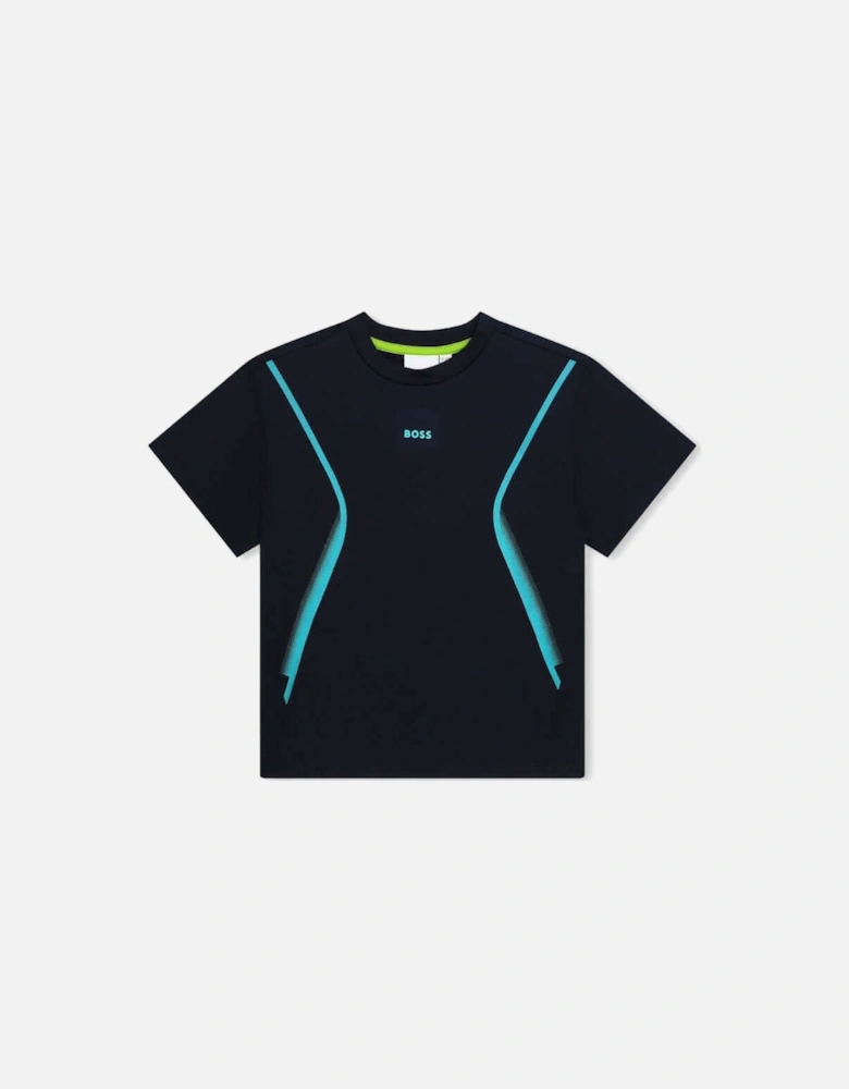 Boys Navy & Aqua Blue Short Sleeve T-Shirt