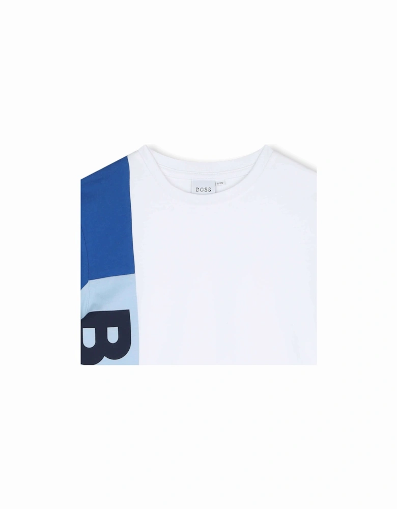 Boys White & blue Logo Cotton T-Shirt