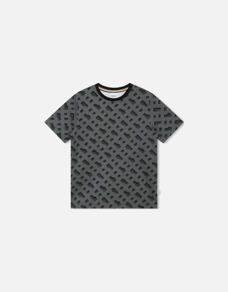 Boys Grey Monogram Print T-Shirt