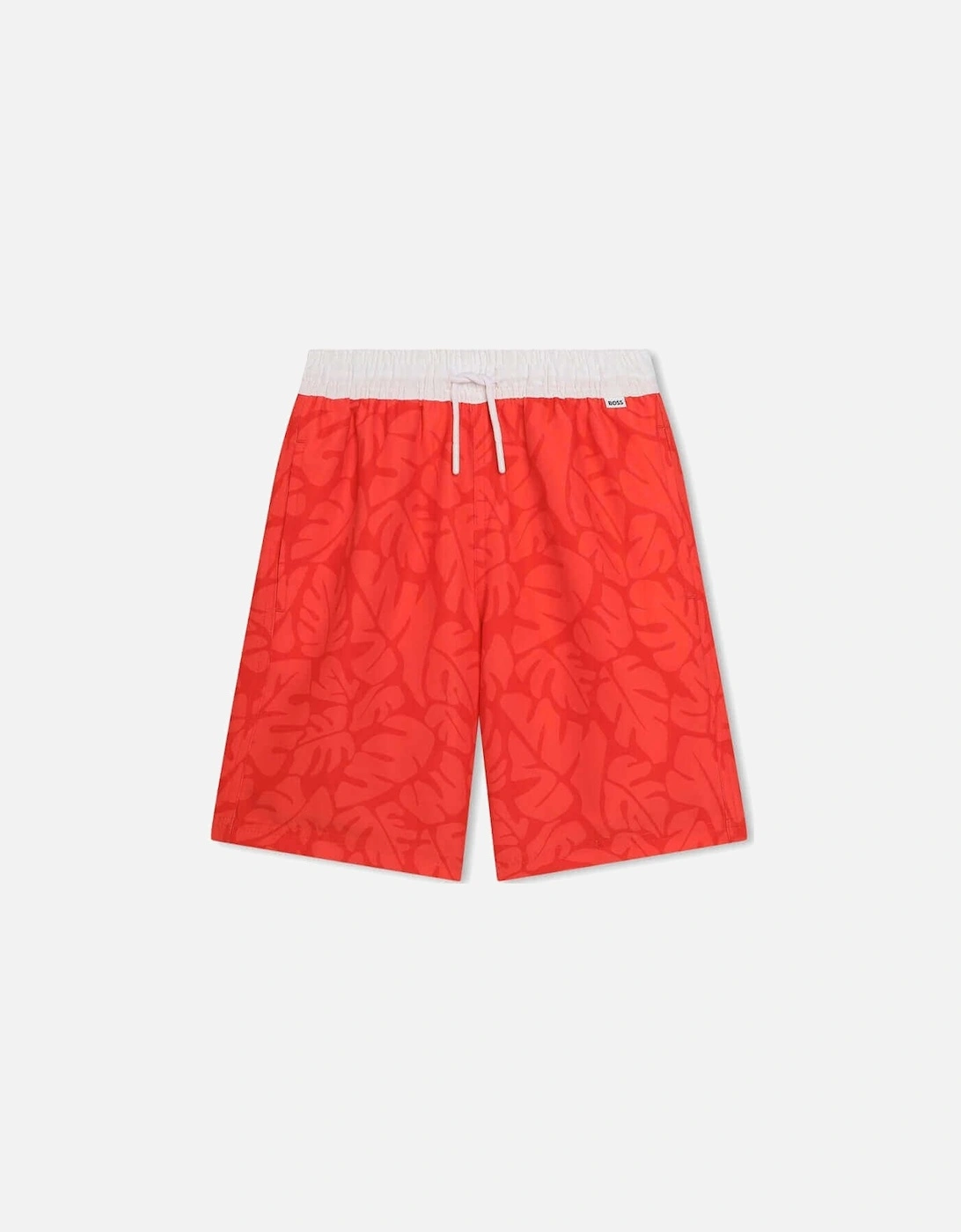 Boys Red Leaf Print Swimming Shorts, 5 of 4