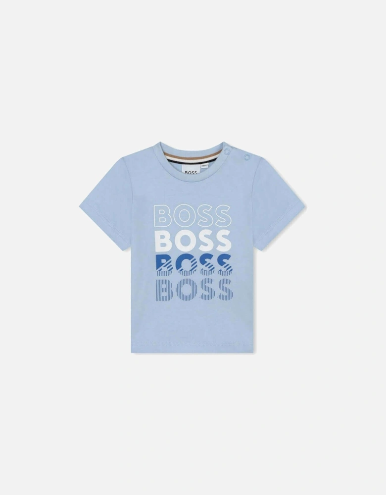 Baby Boys Blue Multi Logo Cotton T-Shirt