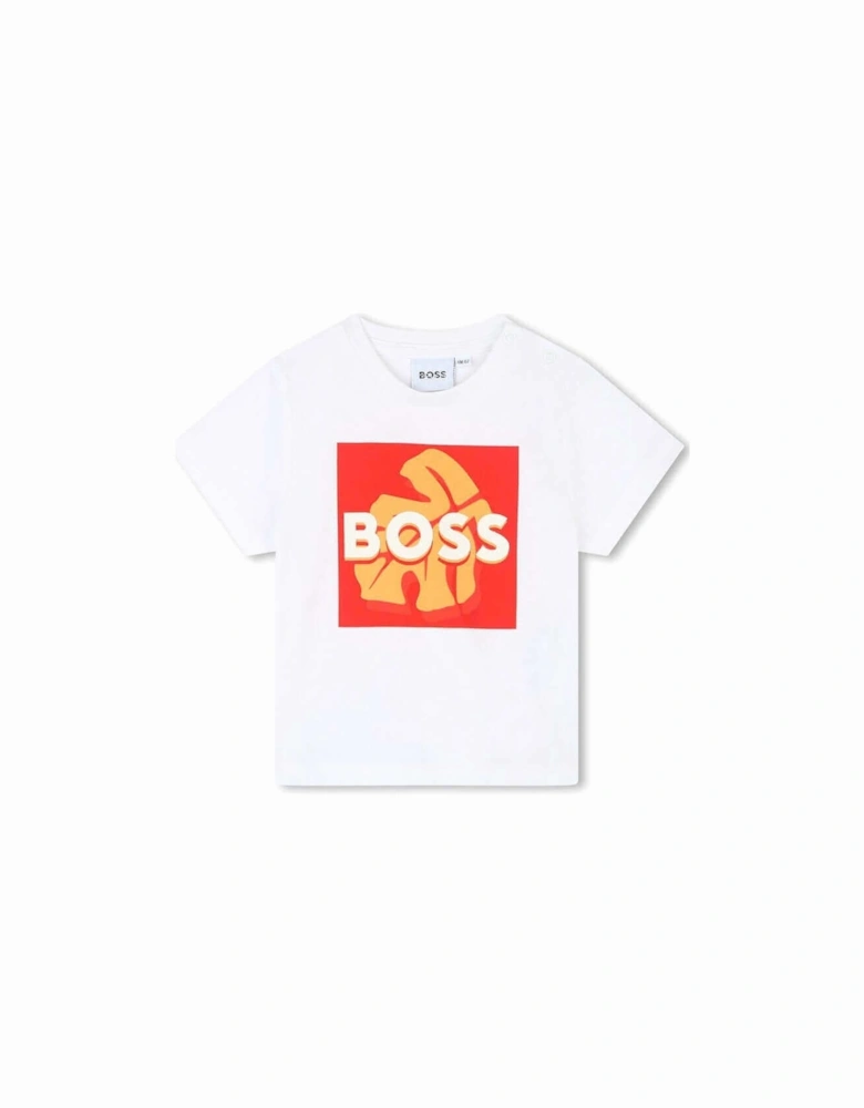 Baby Boys Orange Leaf Logo Print T-Shirt