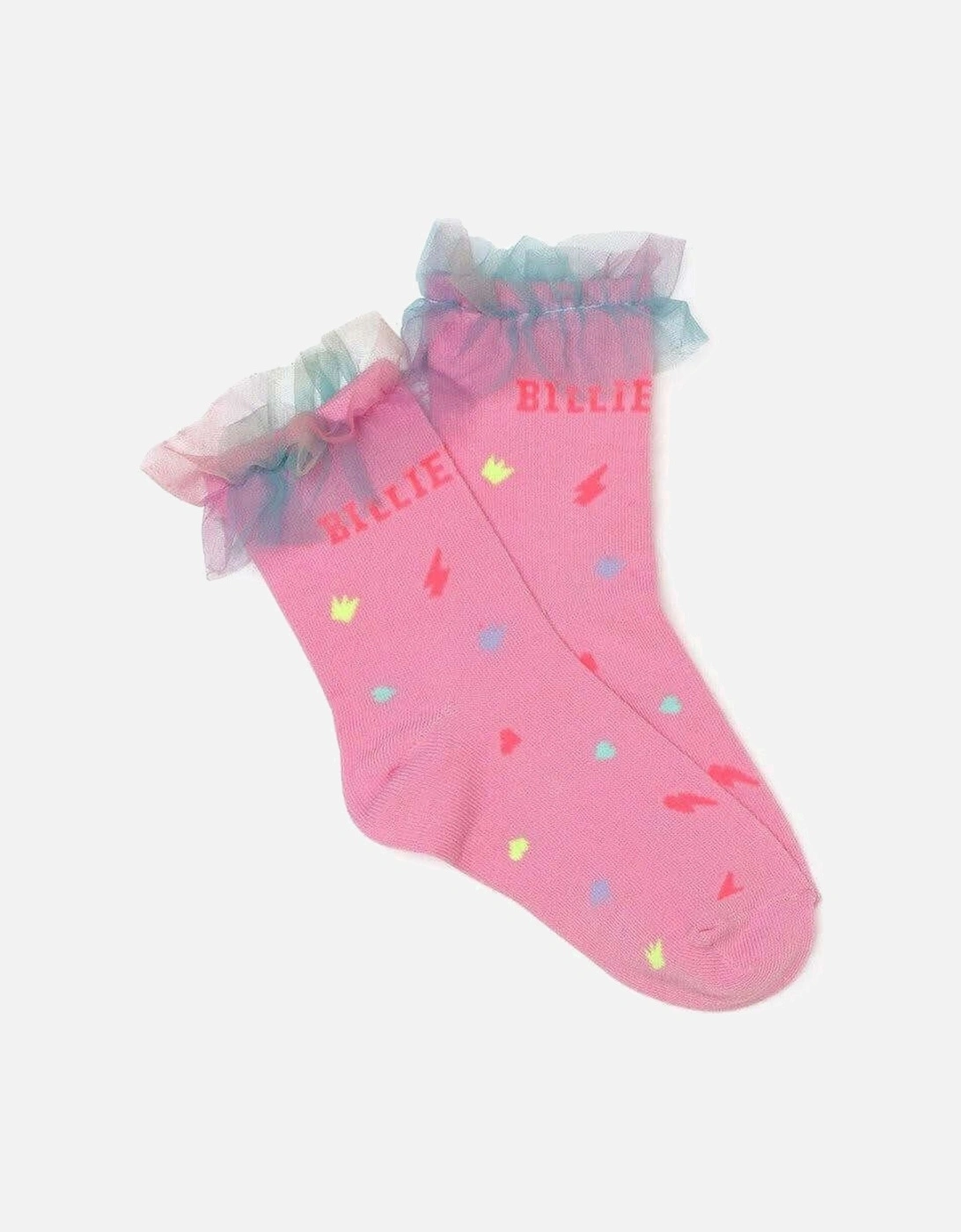 Girls Pink Tulle Ankle Socks, 3 of 2