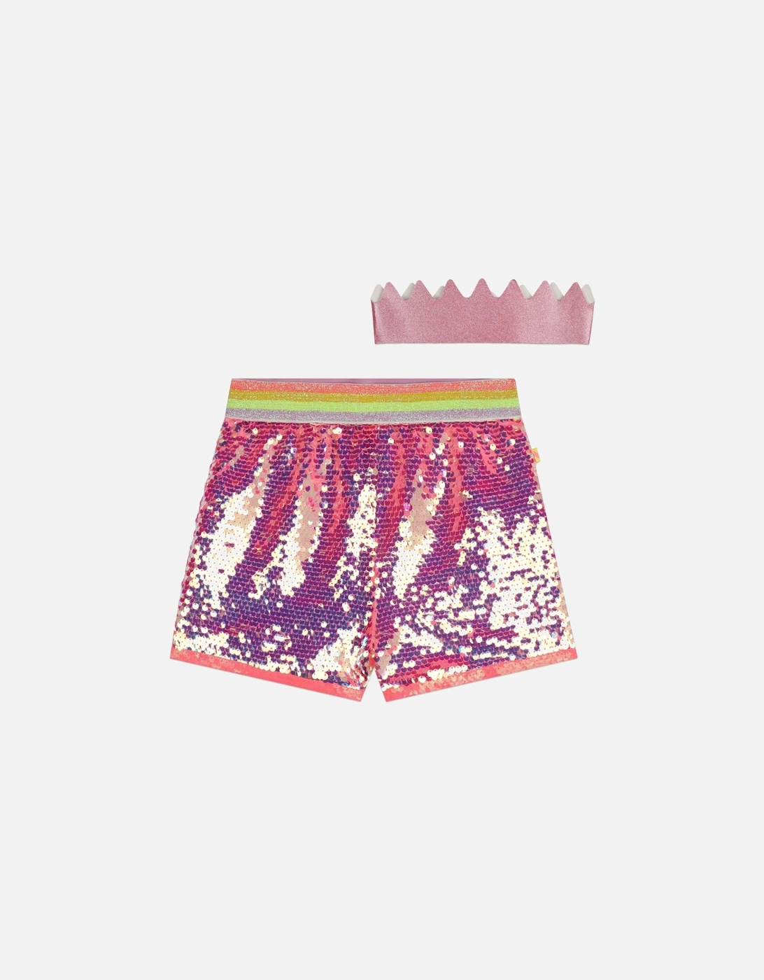 Girls Pink Sequin Shorts & Glitter Crown, 4 of 3