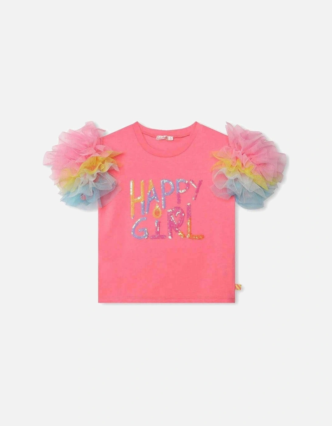 Girls Pink Tulle Sleeve T-Shirt, 4 of 3
