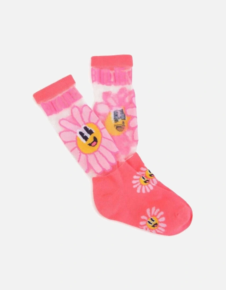 Girls Pink Flower Knee High Socks