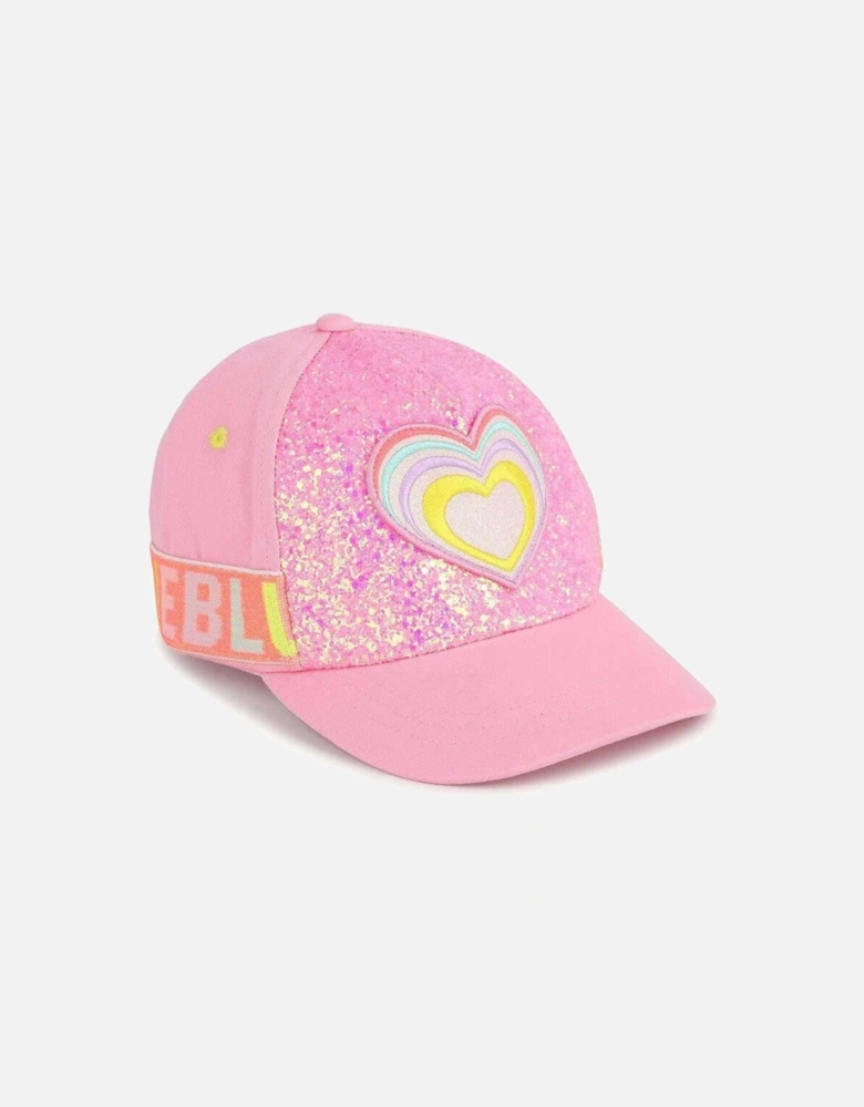 Girls Pink Glitter Heart Cap