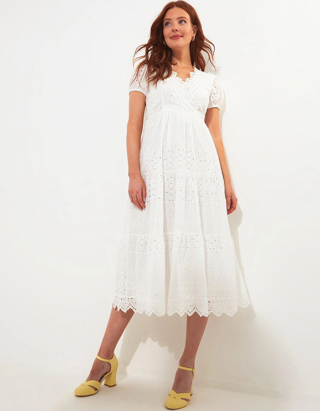 Short Sleeve Broderie Midi Dress - White, 2 of 1