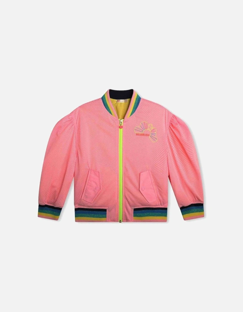 Girls Pink Embroidered Bomber Jacket