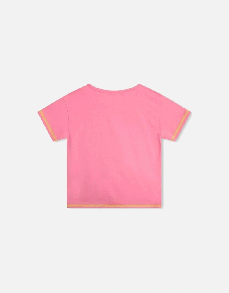 Girls Pink Short Sleeve Tie Front T-Shirt