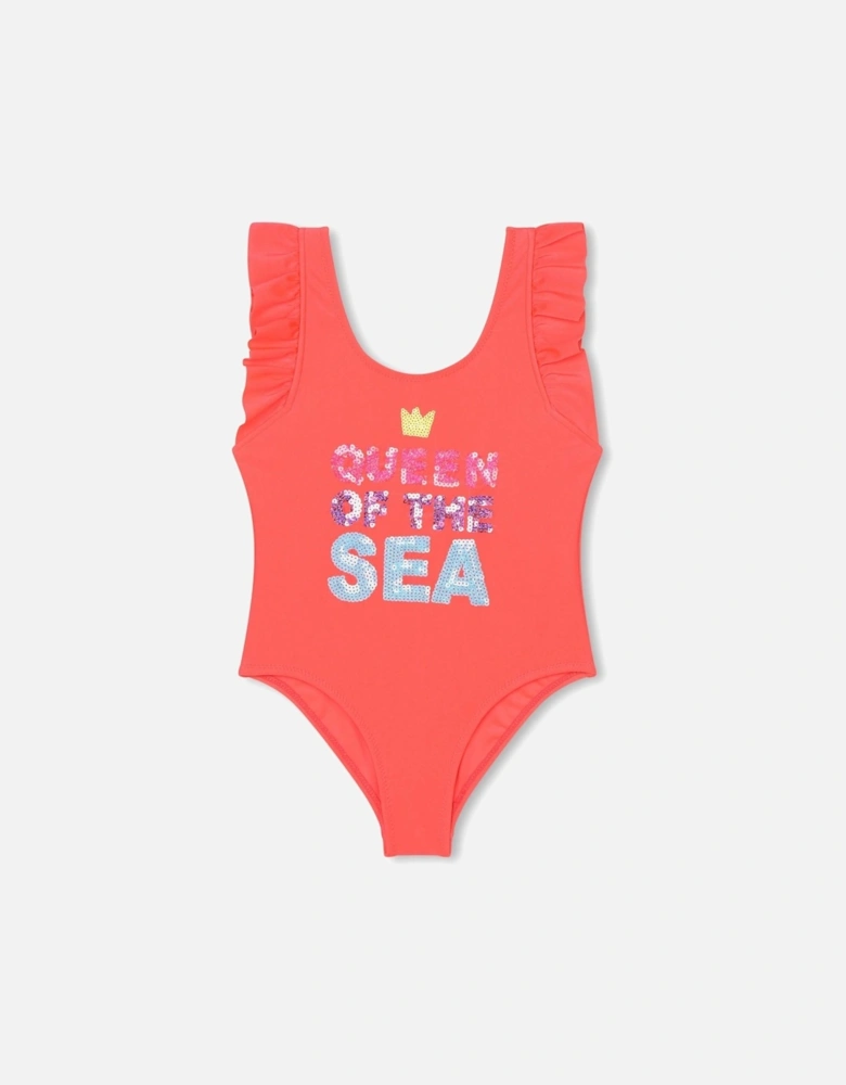 Girls Pink Shell Swimming Costume