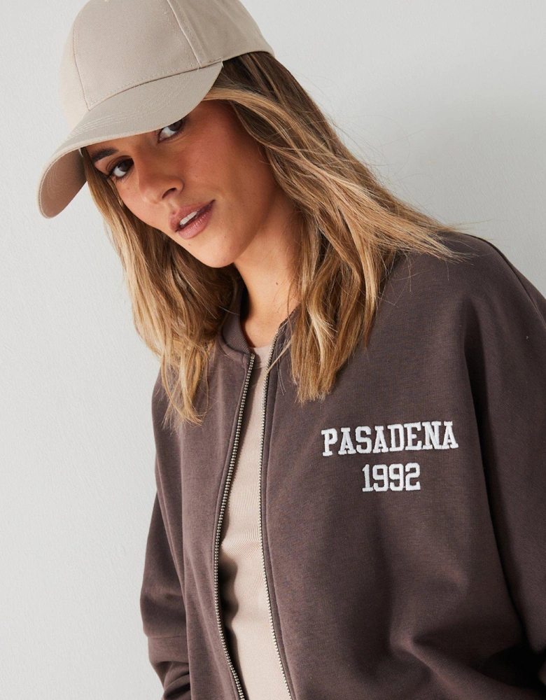 Pasadena Zip Up Bomber Jacket Sweatshirt Co-ord-mauve