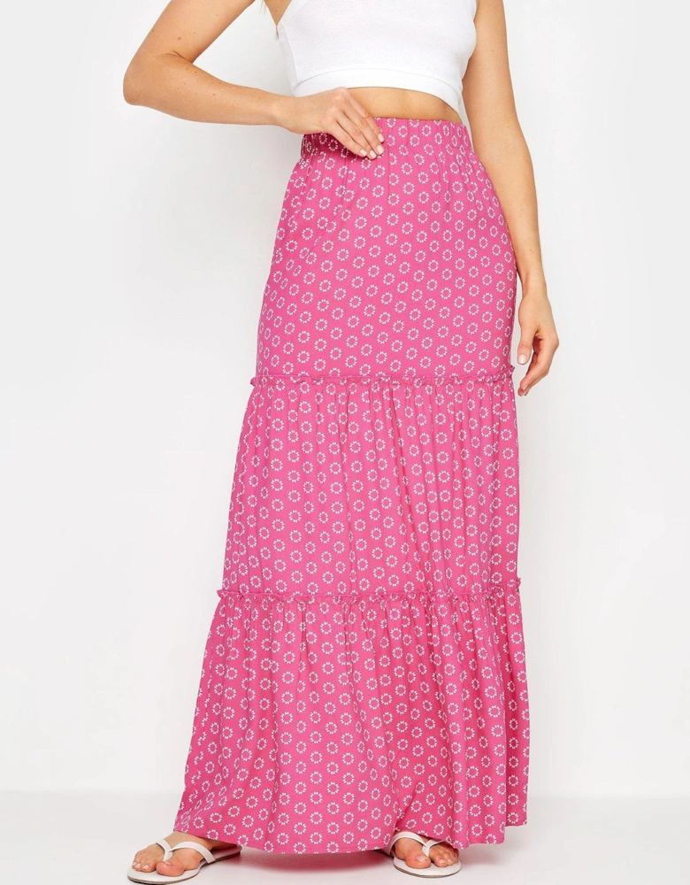 Tall Pink Print Tiered Maxi Skirt