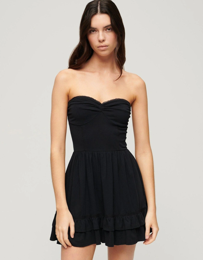 50s Lace Bandeau Mini Dress - Black