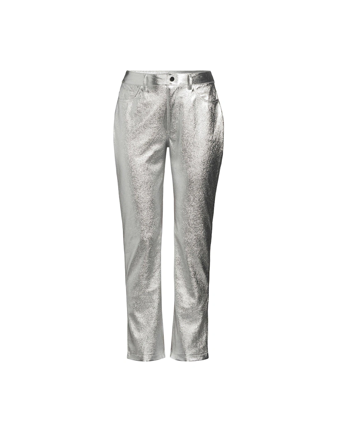 Metallic Straight Trousers - Silver